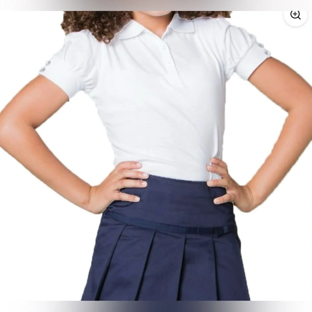 💕French Toast Short Sleeve Puff Sleeve Polo Shirt With Rhinestone Button